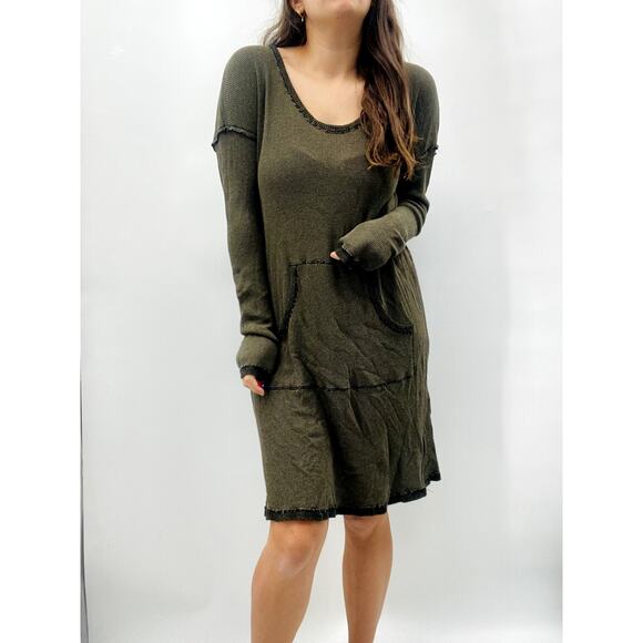 Michael Stars Green Waffle Knit Thermal Dress - Picture 1 of 7